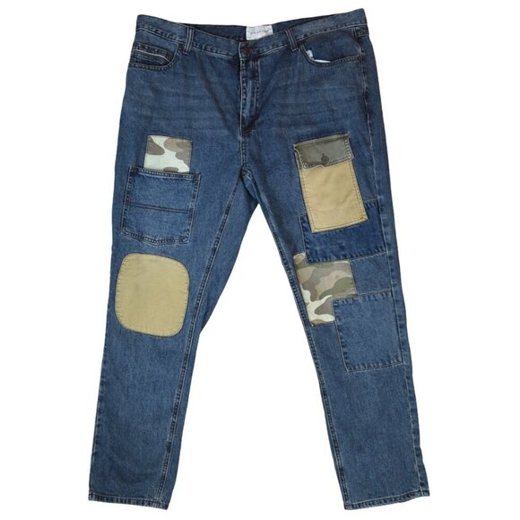 Sun + Stone Patchwork Jeans Men’s 40W Straight Leg Camo Carpenter Baggy - Picture 1 of 8